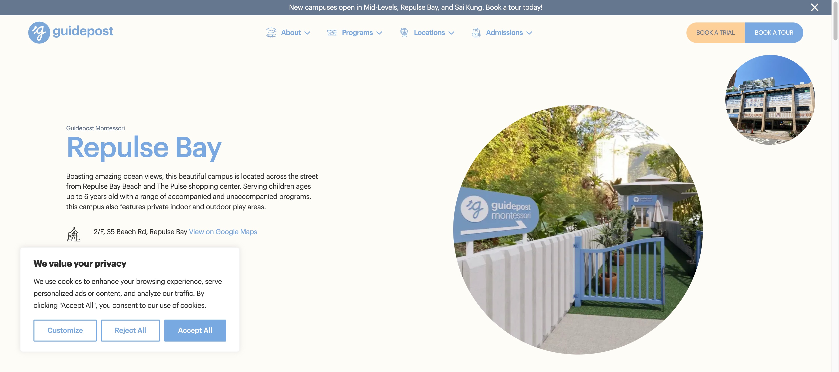 Screenshot of the Home Page of GUIDEPOST MONTESSORI INTERNATIONAL PRE-SCHOOL (REPULSE BAY)